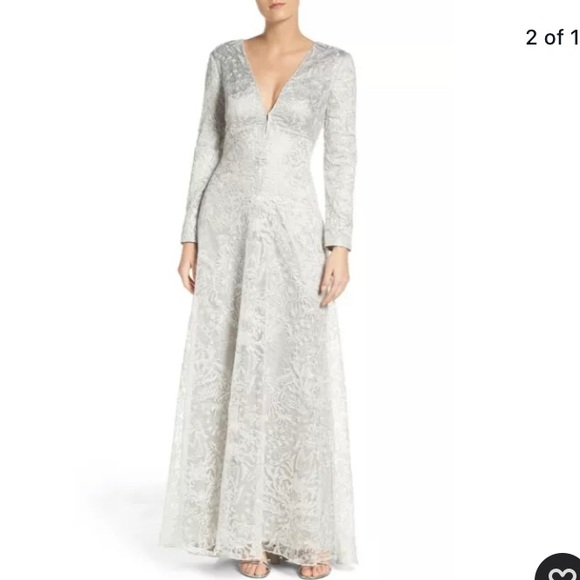 Tadashi Shoji Silver Long Sleeve Dress